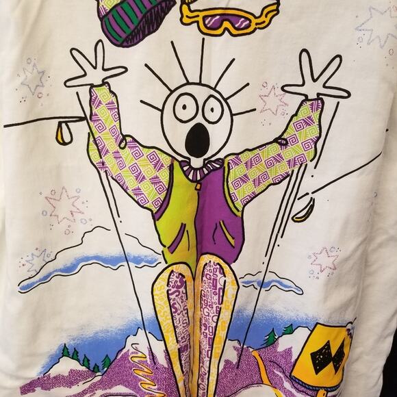 Vintage 90's New Single Stitch Graphic Tee Scared Guy Ski Tahoe T-Shirt Size XXL - Picture 5 of 15